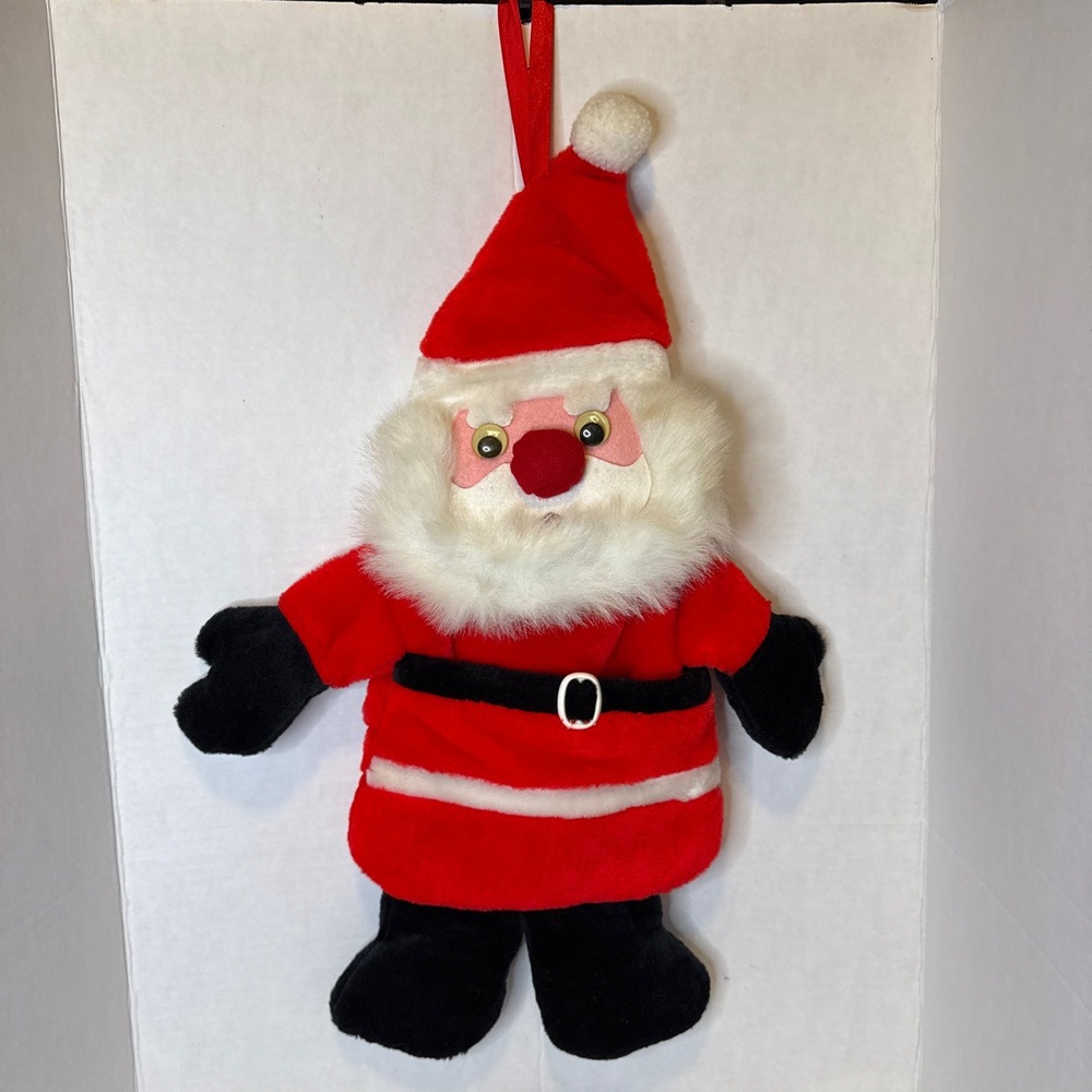 Vintage 80's Plush 3D‎ Santa Christmas Stocking R.O.C